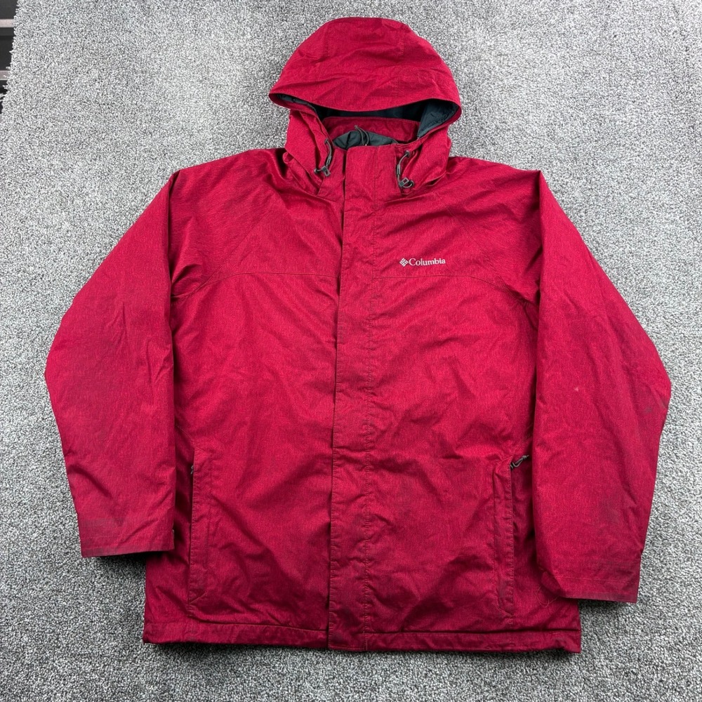 Columbia Interchange Jacket Mens Large Red Thermal Coil 3-in-1 Hooded Parka